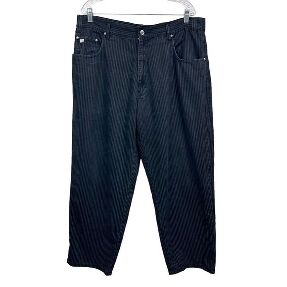 Marc Buchanan Exclusive Collection Mens Pants Tapered Stripe Black Flat Front 38 - Picture 1 of 8